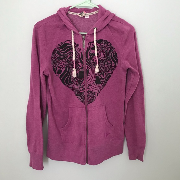 Roxy Tops - SOLD Roxy pink and black heart zip up hoodie